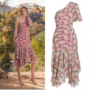 Santorini Floral-Print One-Shoulder Dress  Elegant ASTR size M